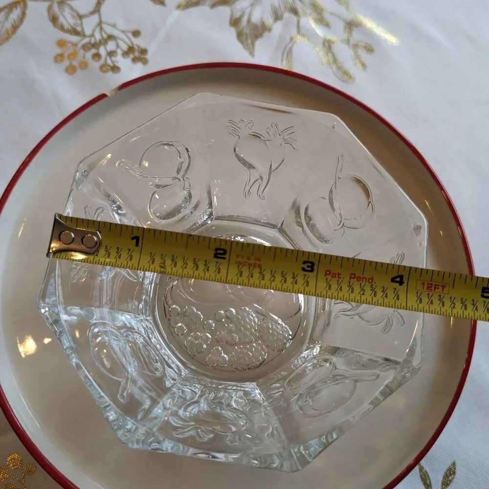 Vintage Ramekin Bowl MCM Glass Octagon 4 inch Embossed Fruits Vegetables 1950s
